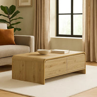 Maria Coffee Table, 2 Drawer and Waterfall Style, Beige Wood 47 Inch -BM329825