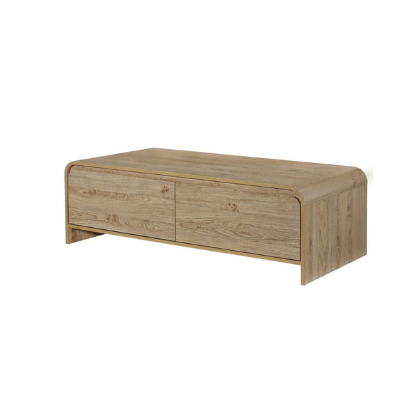 Maria Coffee Table, 2 Drawer and Waterfall Style, Beige Wood 47 Inch -BM329825