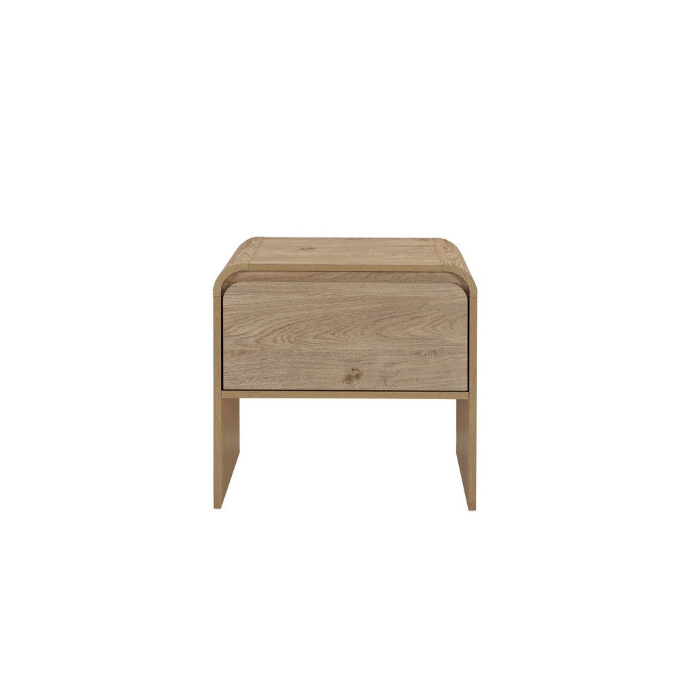 Maria Side End Table, Drawer and Waterfall Style, Beige Wood 22 Inch -BM329827