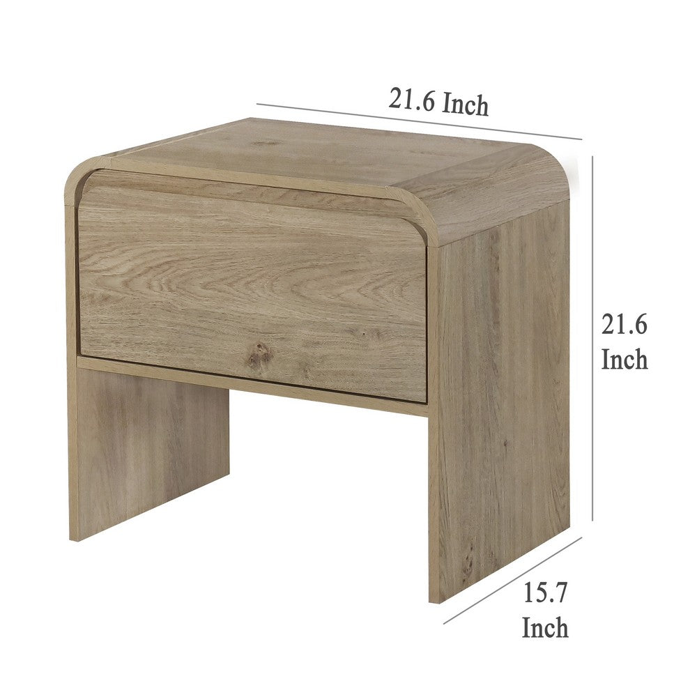 Maria Side End Table, Drawer and Waterfall Style, Beige Wood 22 Inch -BM329827