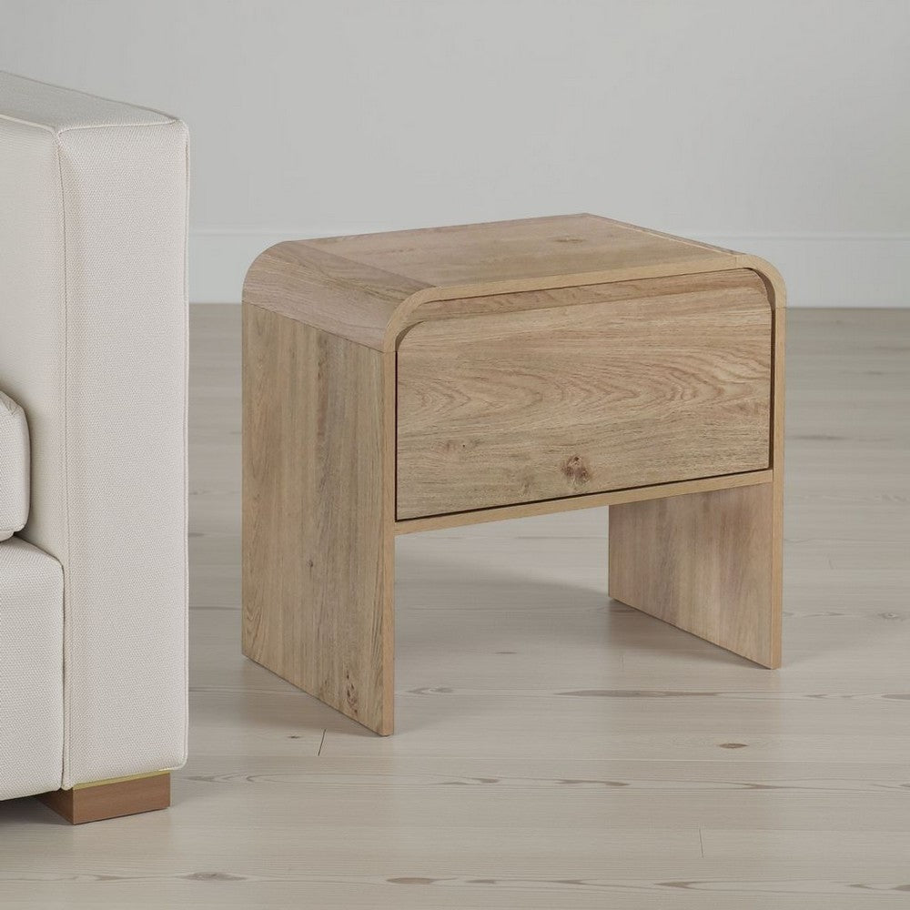Maria Side End Table, Drawer and Waterfall Style, Beige Wood 22 Inch -BM329827