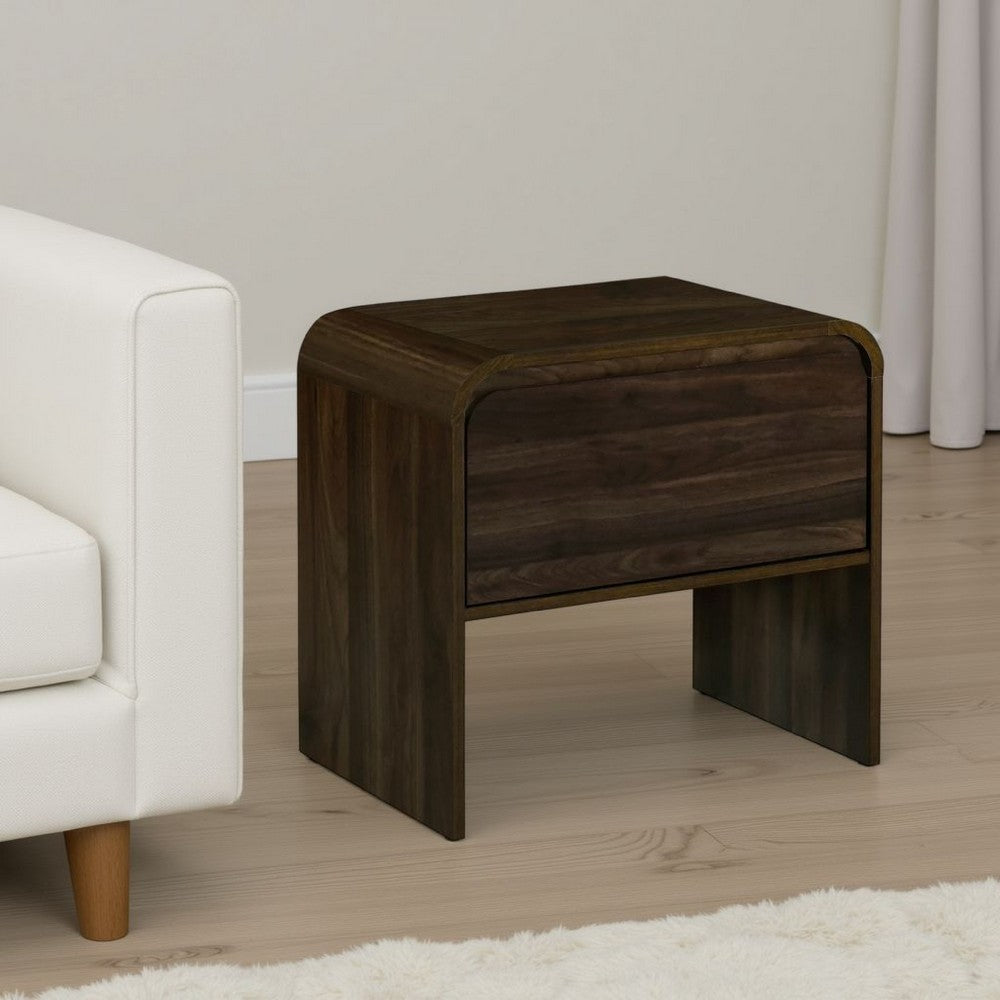 Maria Side End Table, Drawer and Waterfall Style, Brown Wood 22 Inch -BM329828