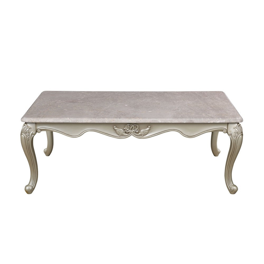 Kerra Cocktail Coffee Table, Beige Marble, Carved Champagne 54 Inch -BM329832
