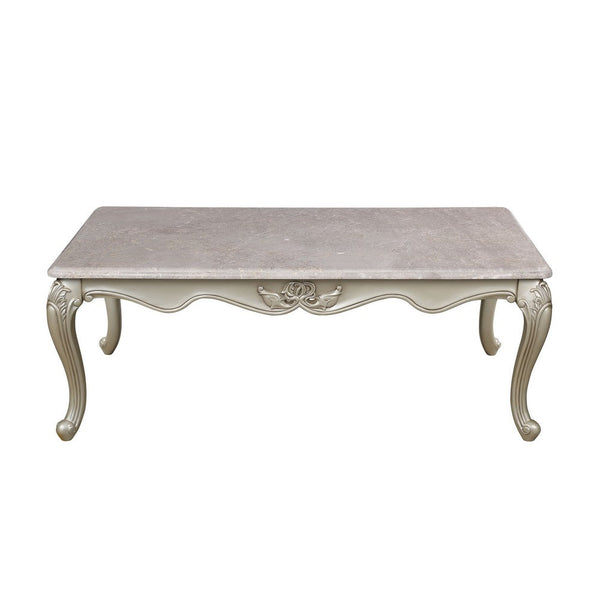 Kerra Cocktail Coffee Table, Beige Marble, Carved Champagne 54 Inch -BM329832