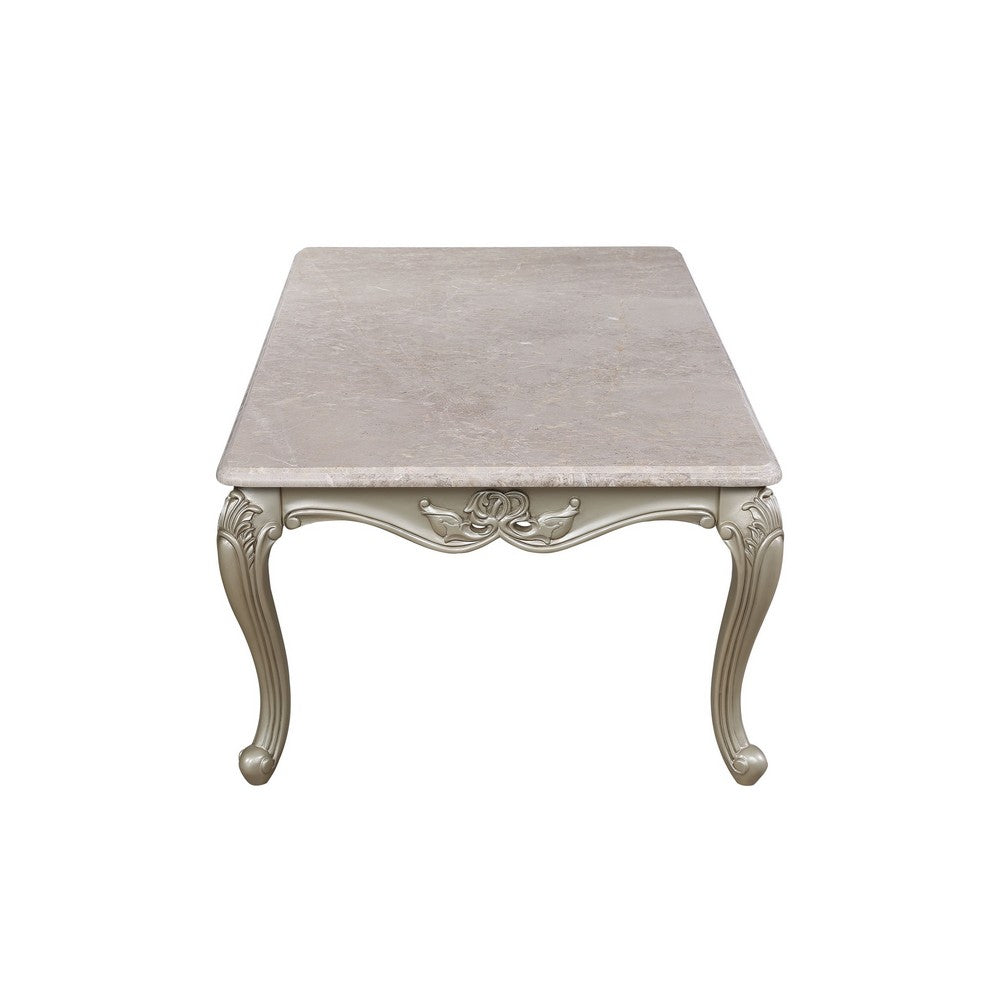 Kerra Cocktail Coffee Table, Beige Marble, Carved Champagne 54 Inch -BM329832
