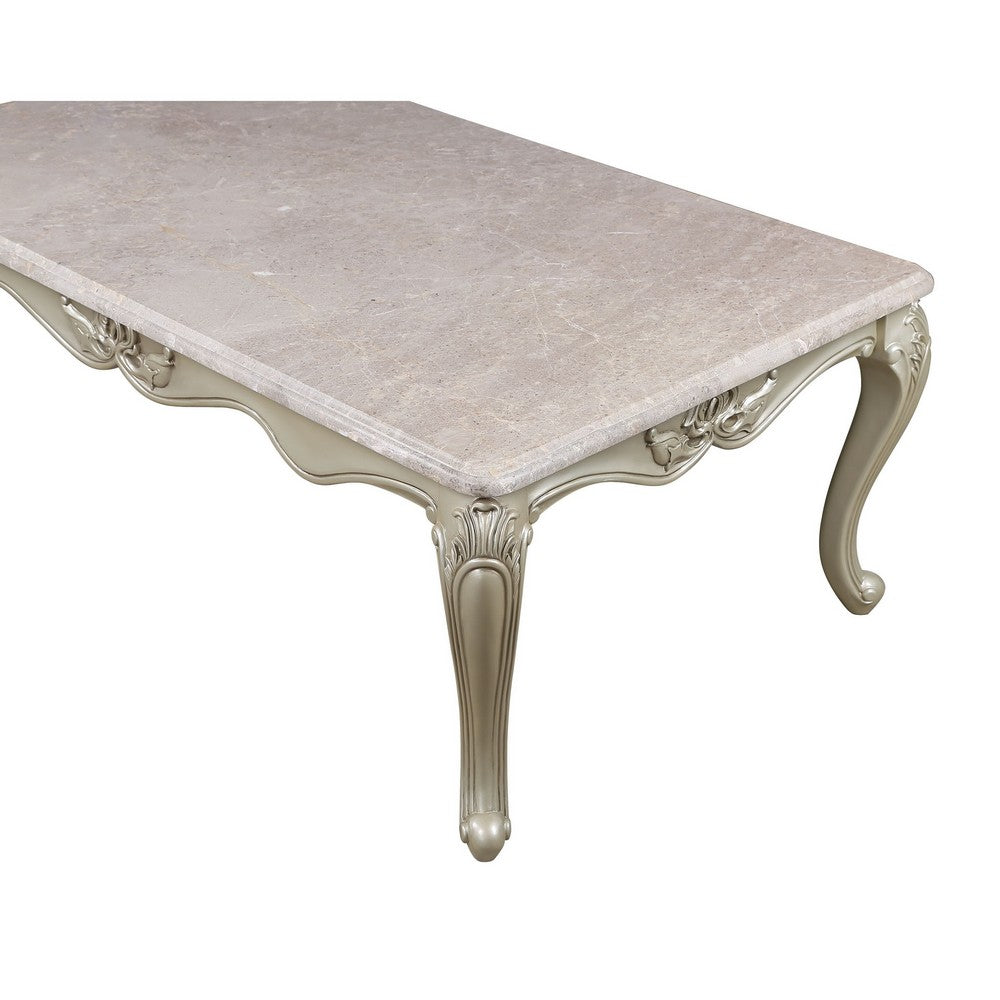 Kerra Cocktail Coffee Table, Beige Marble, Carved Champagne 54 Inch -BM329832