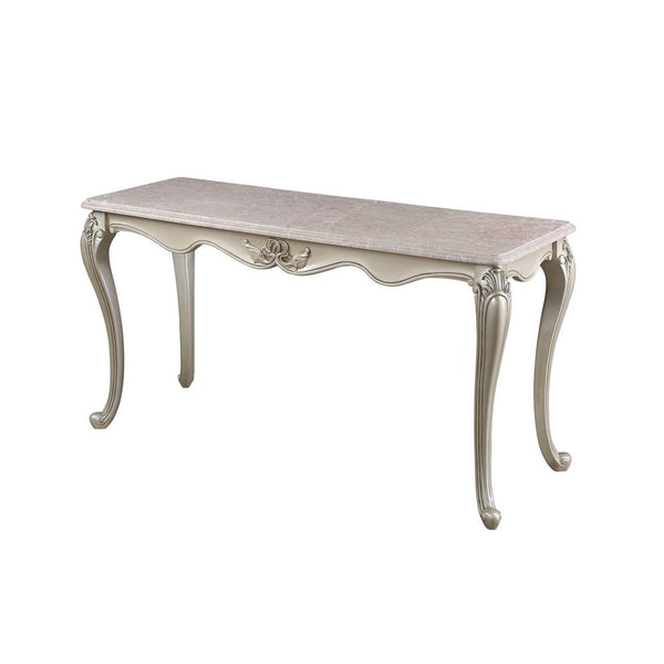 Kerra Console Table, Beige Marble, Classic Carved Champagne 58 Inch -BM329833