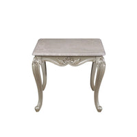 Kerra Side End Table, Beige Marble, Classic Carved Champagne 28 Inch -BM329834