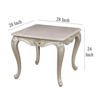 Kerra Side End Table, Beige Marble, Classic Carved Champagne 28 Inch -BM329834