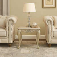 Kerra Side End Table, Beige Marble, Classic Carved Champagne 28 Inch -BM329834