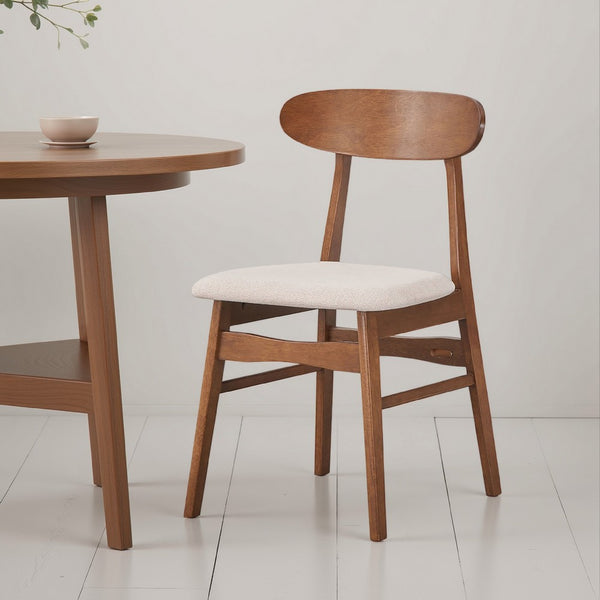 Rocco Dining Chair Set of 2, Curved Oval Backrest, Brown Rubberwood -BM329842