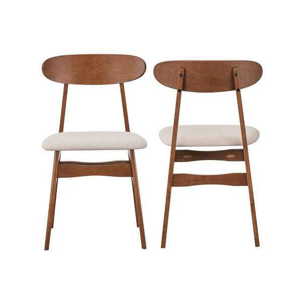 Rocco Dining Chair Set of 2, Curved Oval Backrest, Brown Rubberwood -BM329842