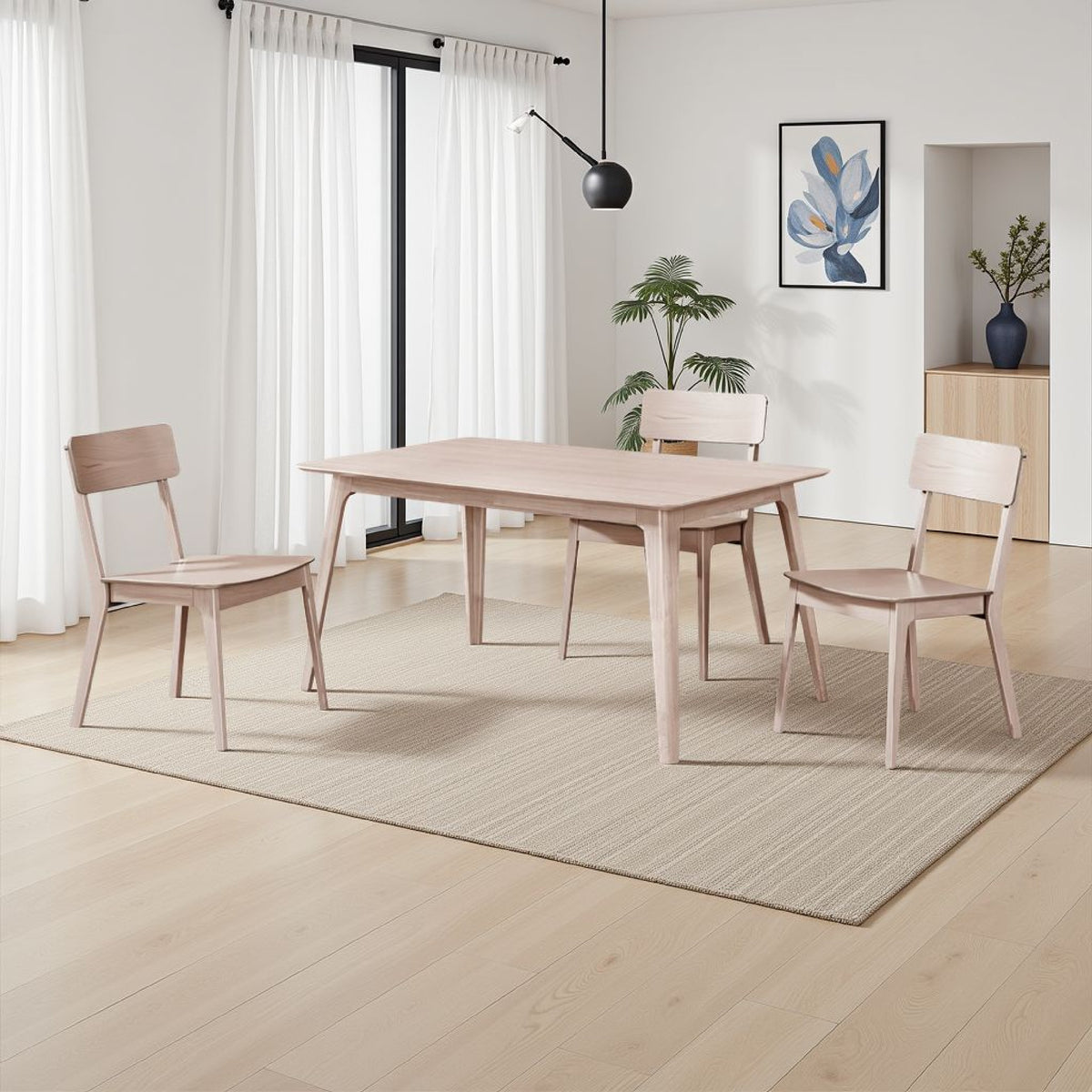 Scar Dining Table, Tapered Legs, Curved Rectangular White Wood 59 Inch  - BM329847