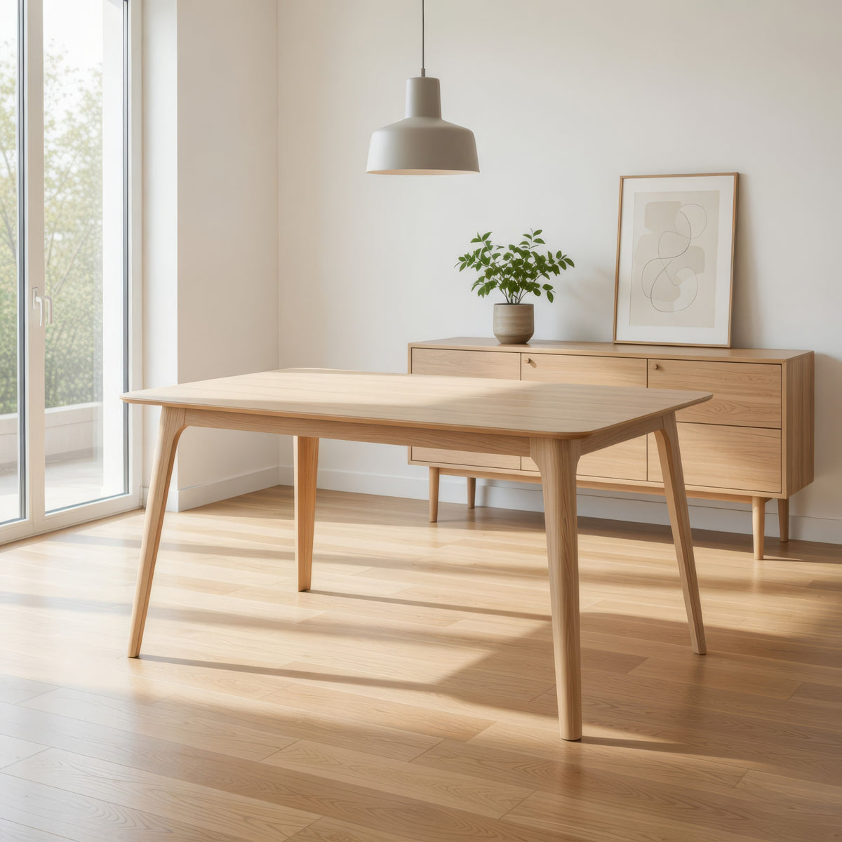 Scar Dining Table, Tapered Legs, Curved Rectangular White Wood 59 Inch  - BM329847