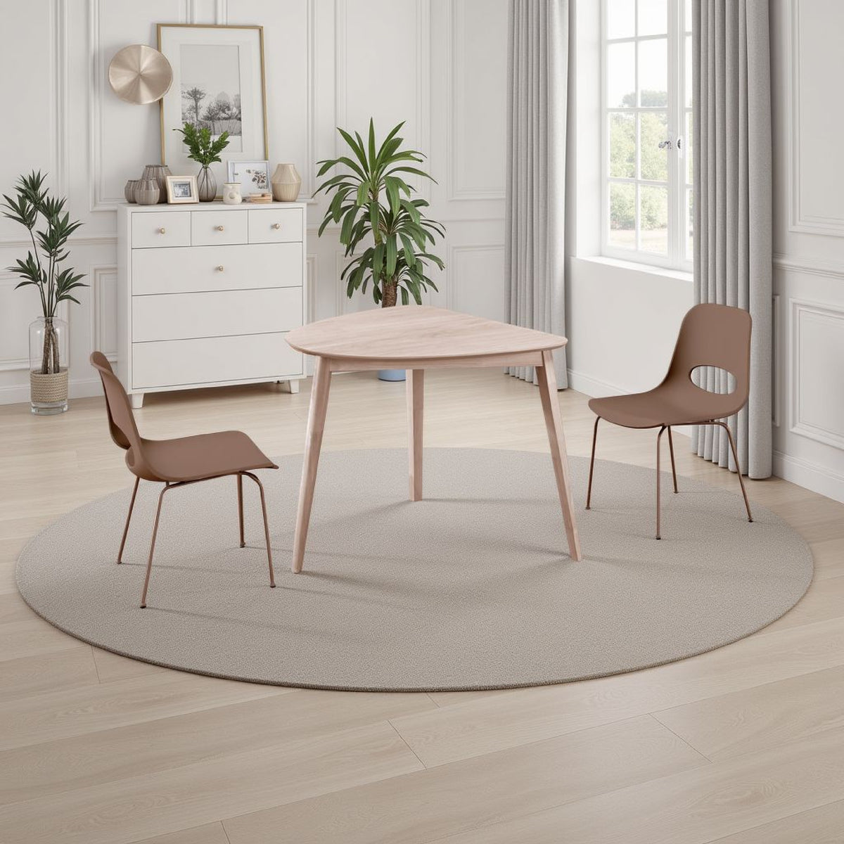 Scar Corner Dining Table, Curved Angle Design Whitewashed Wood 35 Inch  - BM329848