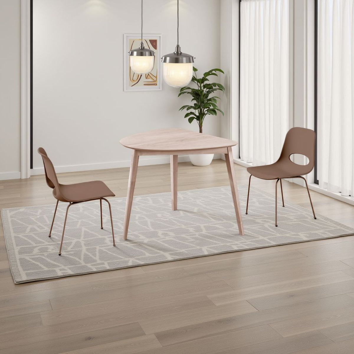 Scar Corner Dining Table, Curved Angle Design Whitewashed Wood 35 Inch  - BM329848