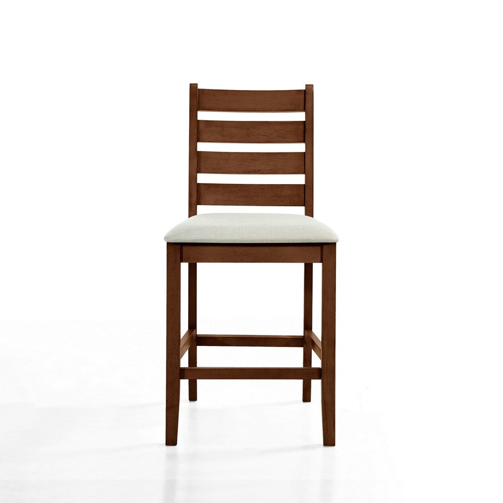 Accai Counter Height Chair Set of 2, Beige Polyester, Brown Rubberwood -BM329858