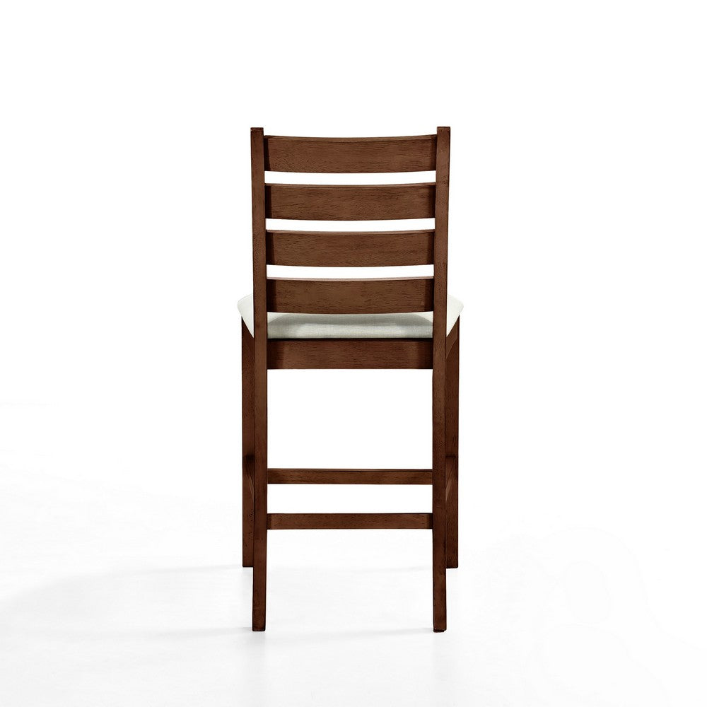 Accai Counter Height Chair Set of 2, Beige Polyester, Brown Rubberwood -BM329858