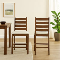 Accai Counter Height Chair Set of 2, Beige Polyester, Brown Rubberwood -BM329858