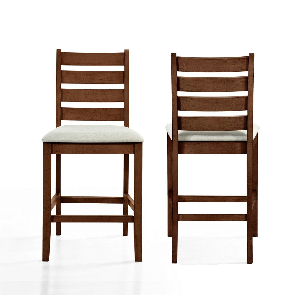 Accai Counter Height Chair Set of 2, Beige Polyester, Brown Rubberwood -BM329858