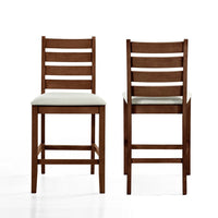 Accai Counter Height Chair Set of 2, Beige Polyester, Brown Rubberwood -BM329858