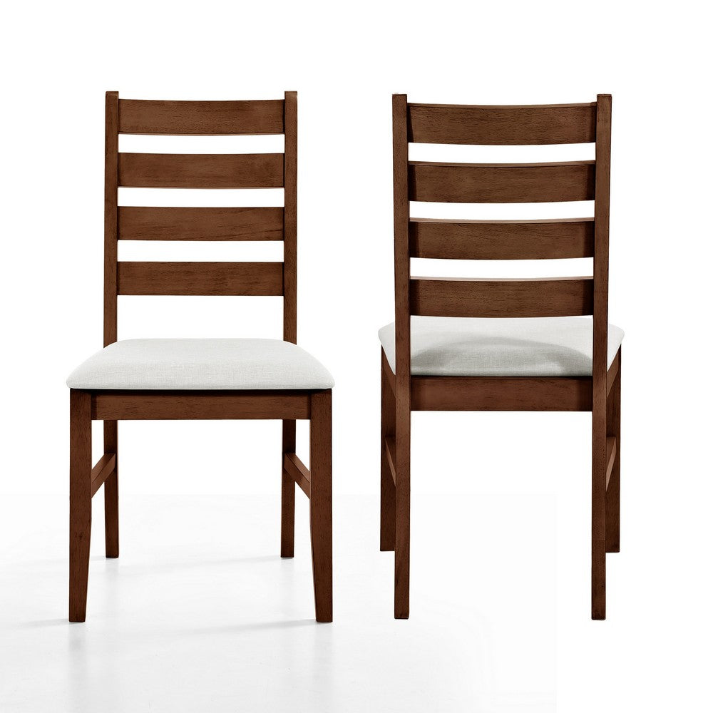 Accai Dining Chair Set of 2, Beige Polyester, Walnut Brown Rubberwood -BM329859