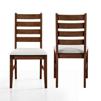 Accai Dining Chair Set of 2, Beige Polyester, Walnut Brown Rubberwood -BM329859