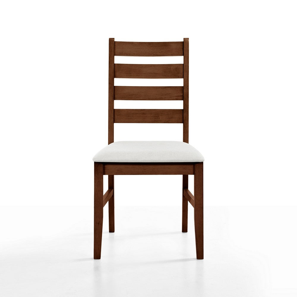 Accai Dining Chair Set of 2, Beige Polyester, Walnut Brown Rubberwood -BM329859