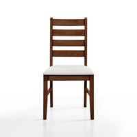 Accai Dining Chair Set of 2, Beige Polyester, Walnut Brown Rubberwood -BM329859