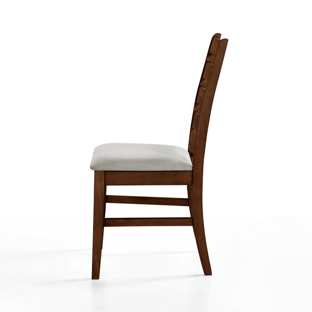 Accai Dining Chair Set of 2, Beige Polyester, Walnut Brown Rubberwood -BM329859