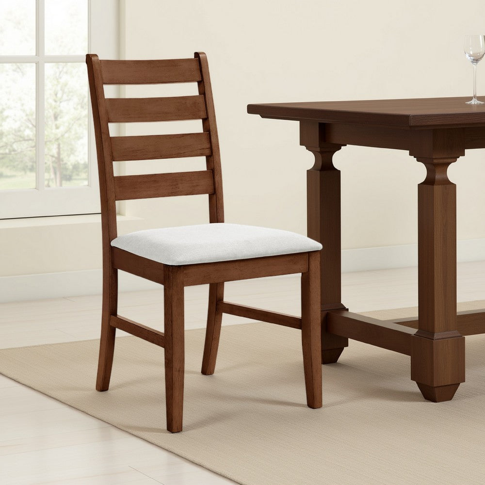 Accai Dining Chair Set of 2, Beige Polyester, Walnut Brown Rubberwood -BM329859