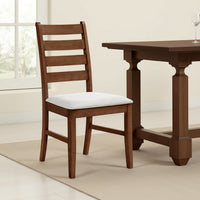 Accai Dining Chair Set of 2, Beige Polyester, Walnut Brown Rubberwood -BM329859