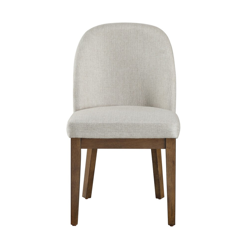 Enix Dining Chair Set of 2, Curved Back, Brown Wood, Gray Polyester -BM329864