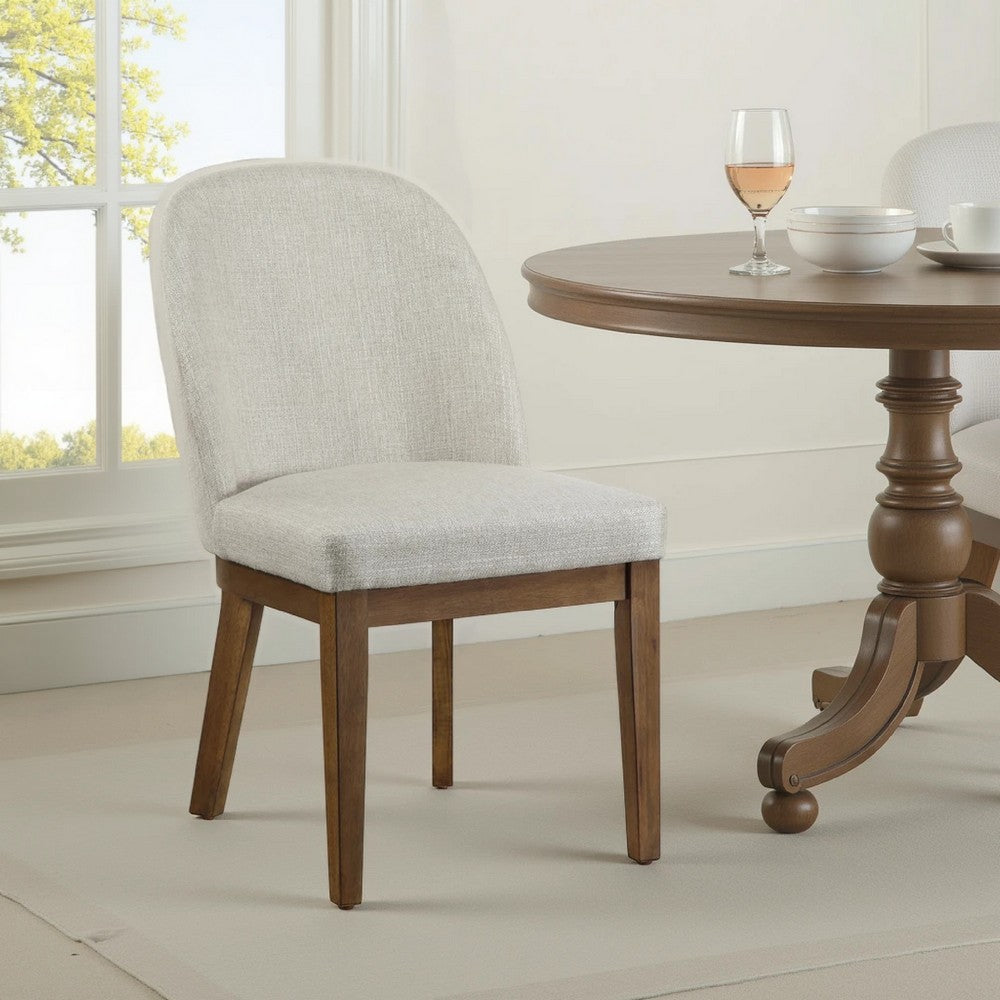 Enix Dining Chair Set of 2, Curved Back, Brown Wood, Gray Polyester -BM329864