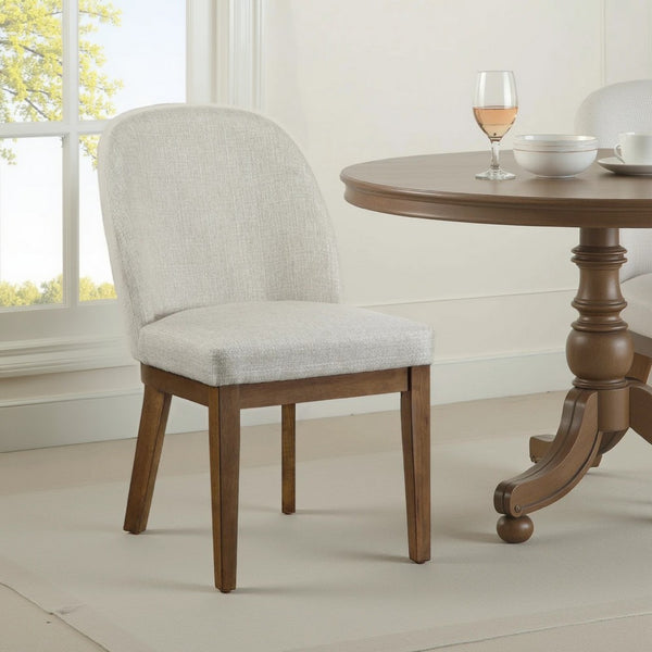 Enix Dining Chair Set of 2, Curved Back, Brown Wood, Gray Polyester -BM329864