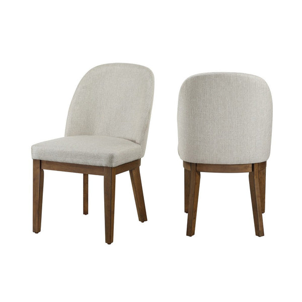 Enix Dining Chair Set of 2, Curved Back, Brown Wood, Gray Polyester -BM329864