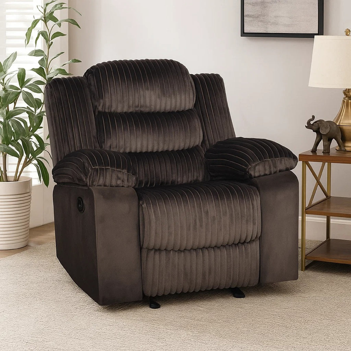Wilo Manual Glider Reclining Chair, Plush Foam Cushions, Brown Fabric  - BM329883