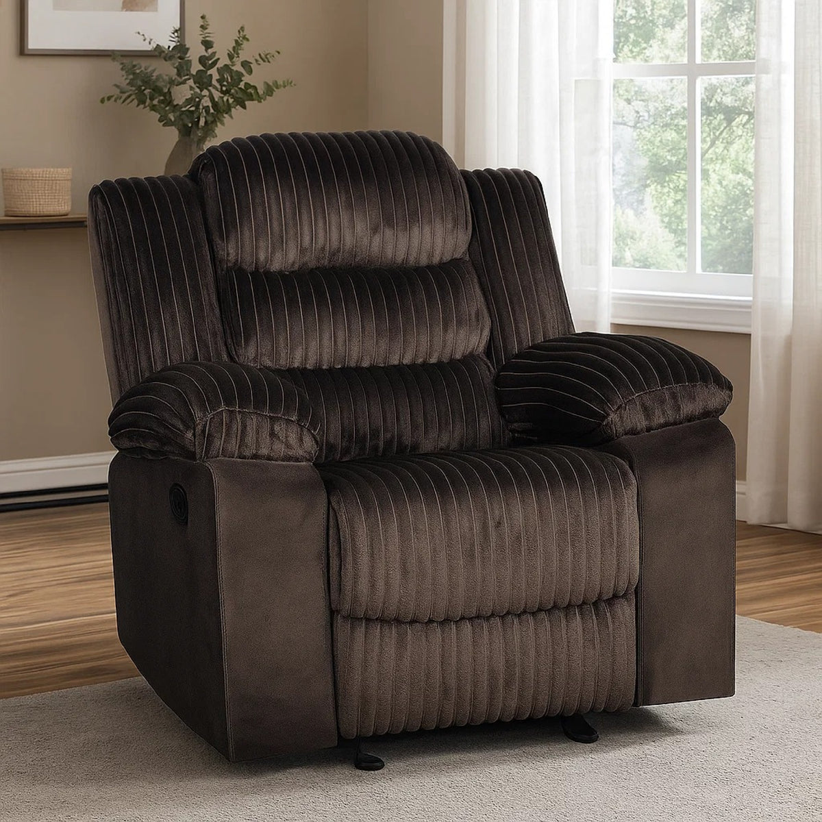 Wilo Manual Glider Reclining Chair, Plush Foam Cushions, Brown Fabric  - BM329883
