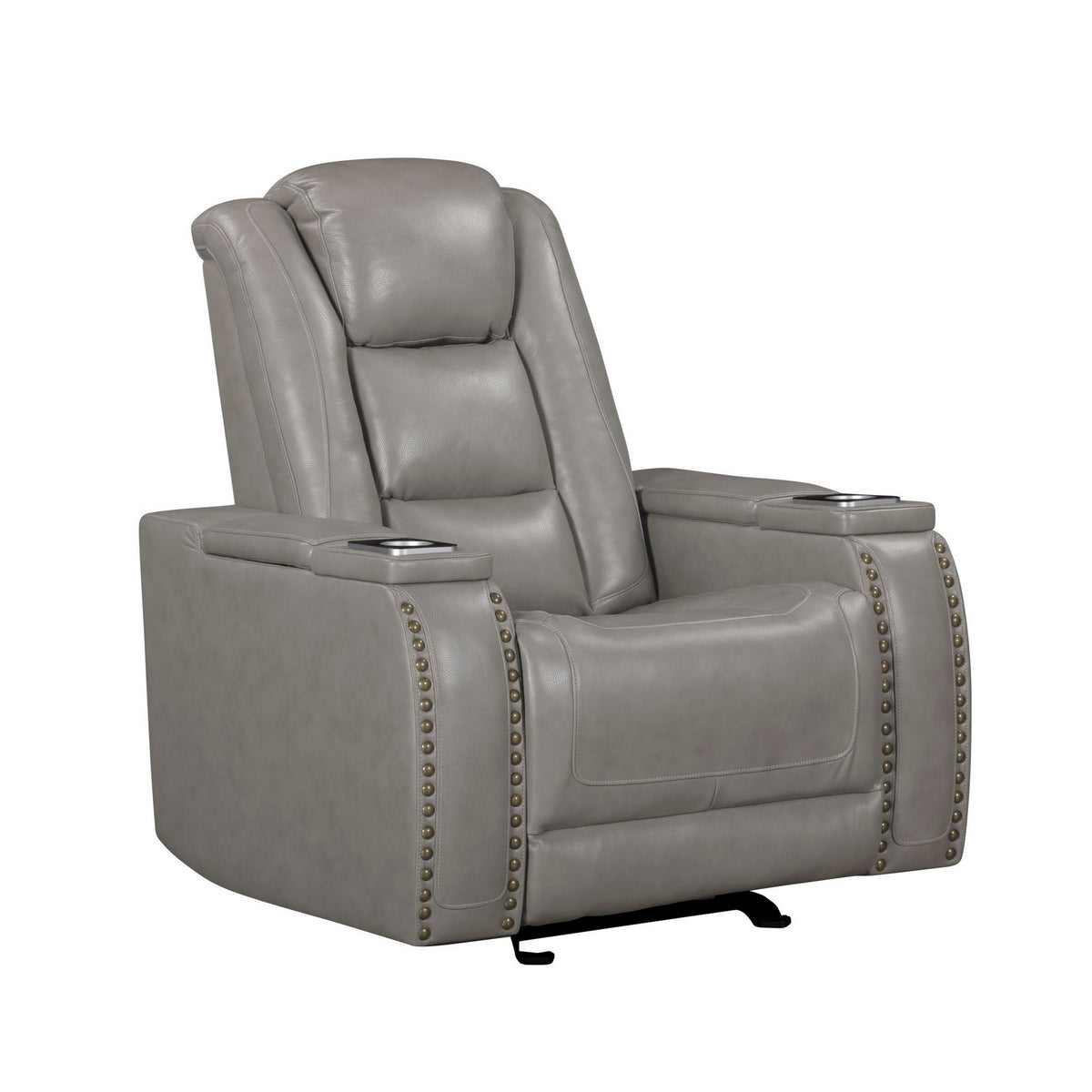 Luxe Power Glider Recliner Chair, Armrest Storage, Gray Real Leather  - BM329889
