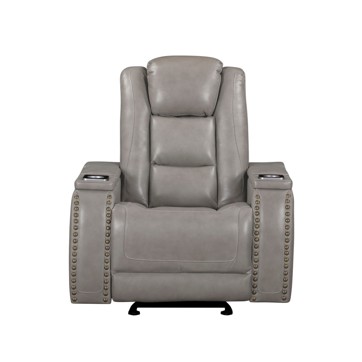 Luxe Power Glider Recliner Chair, Armrest Storage, Gray Real Leather  - BM329889