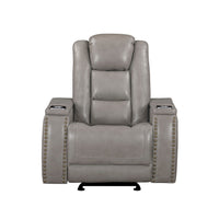 Luxe Power Glider Recliner Chair, Armrest Storage, Gray Real Leather  - BM329889