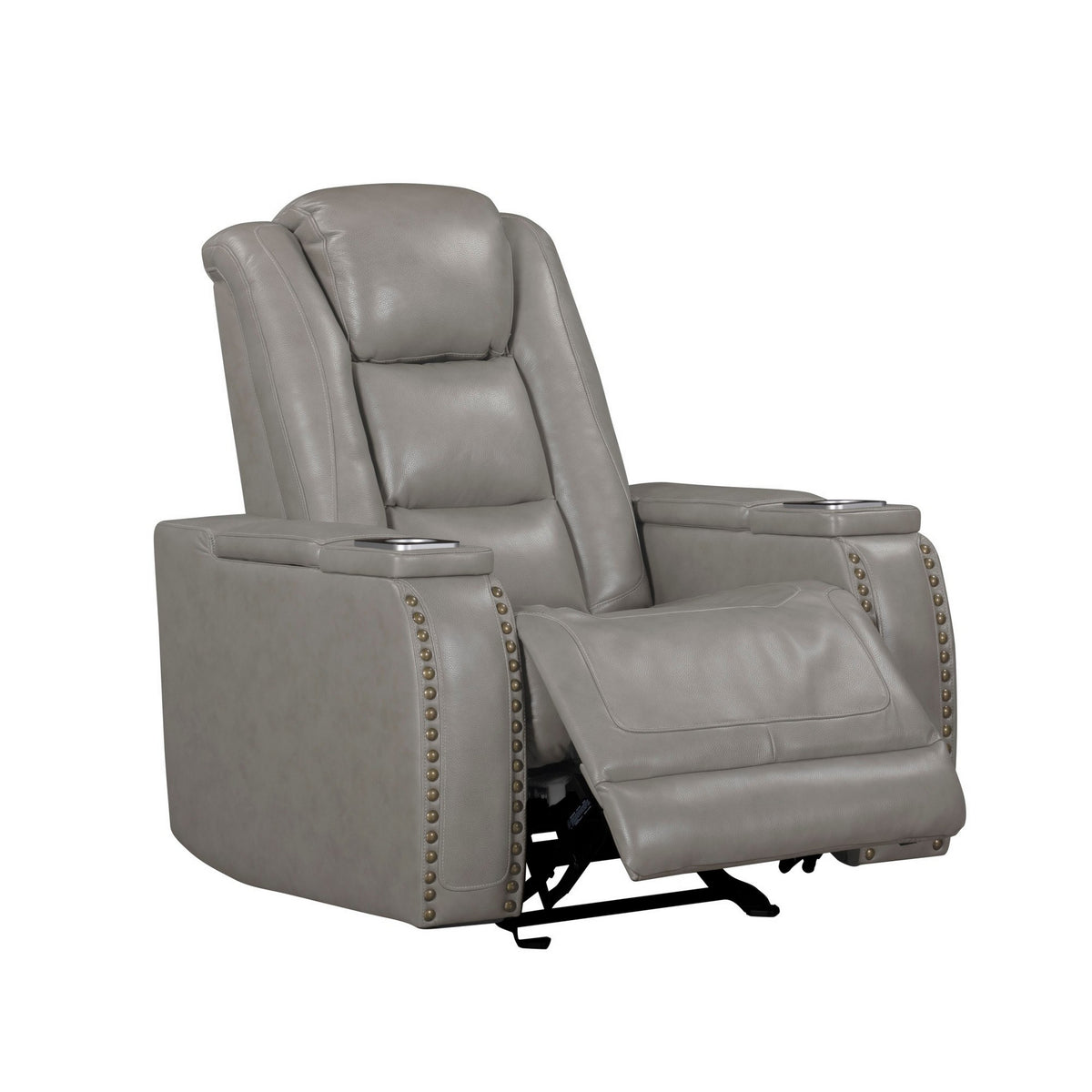 Luxe Power Glider Recliner Chair, Armrest Storage, Gray Real Leather  - BM329889