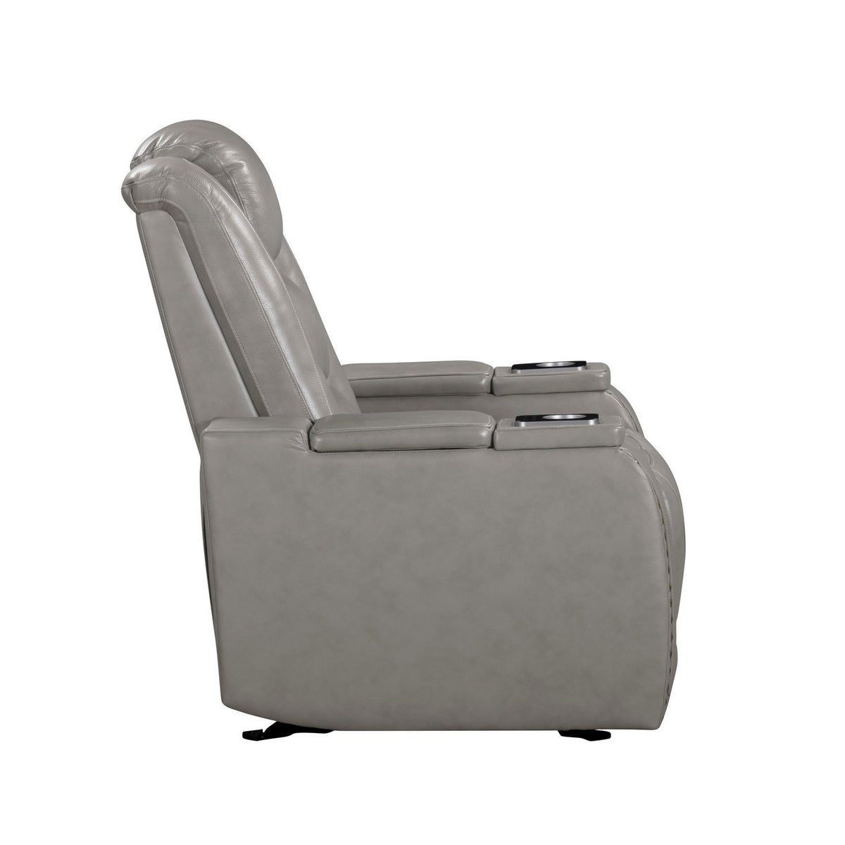 Luxe Power Glider Recliner Chair, Armrest Storage, Gray Real Leather  - BM329889