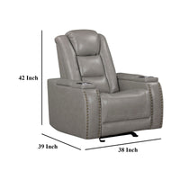 Luxe Power Glider Recliner Chair, Armrest Storage, Gray Real Leather  - BM329889