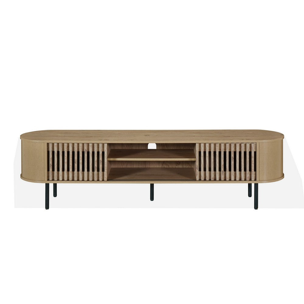 Brandon TV Stand Media Console, Shelf 2 Cabinets, Beige Wood, 71 Inch -BM329898