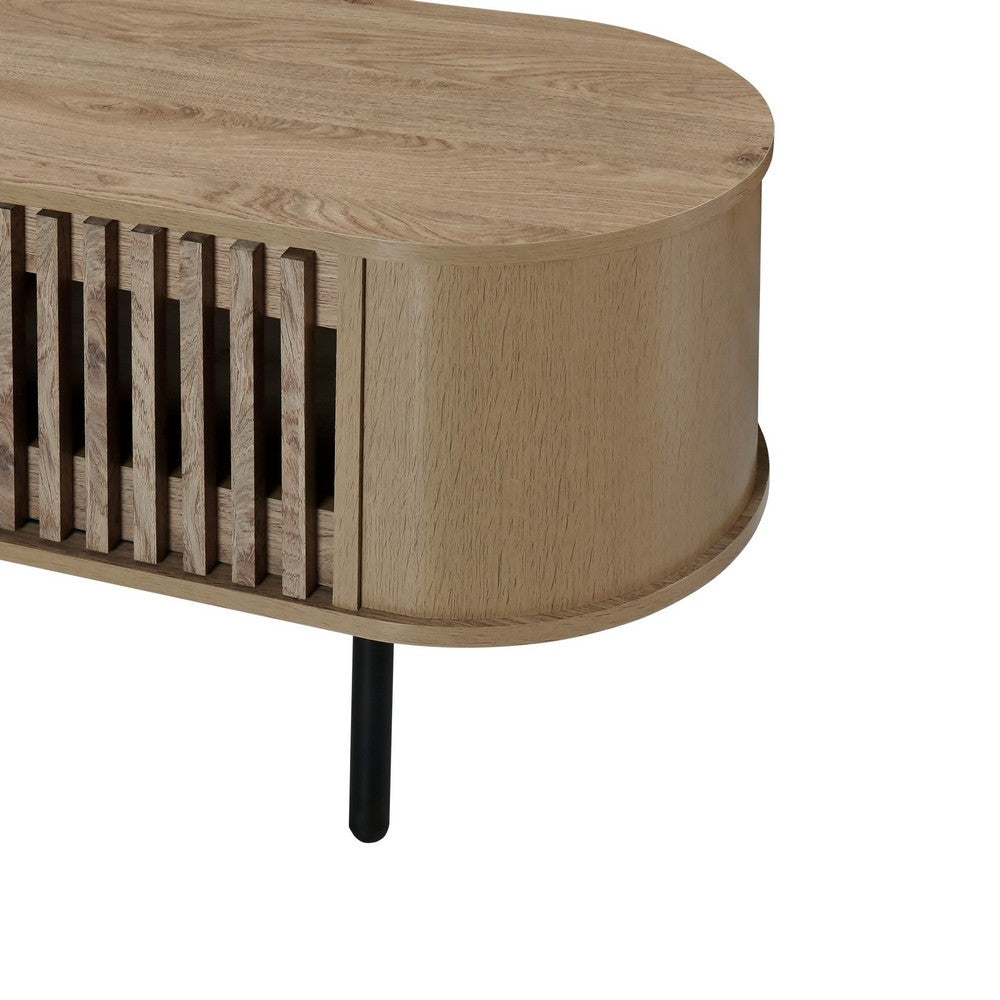 Brandon TV Stand Media Console, Shelf 2 Cabinets, Beige Wood, 71 Inch -BM329898