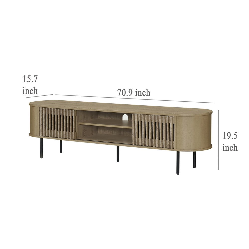 Brandon TV Stand Media Console, Shelf 2 Cabinets, Beige Wood, 71 Inch -BM329898