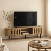 Brandon TV Stand Media Console, Shelf 2 Cabinets, Beige Wood, 71 Inch -BM329898