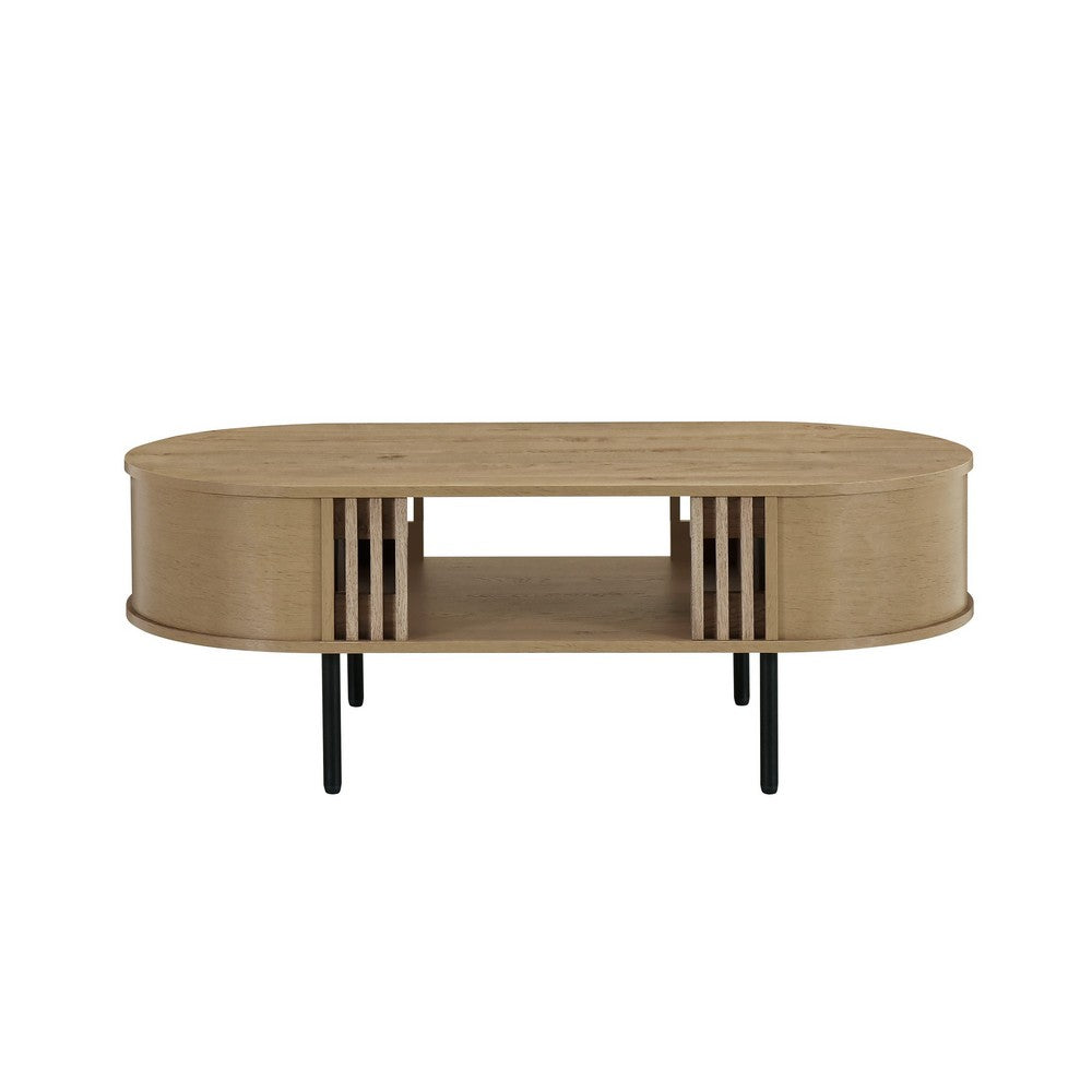 Brandon Cocktail Coffee Table with Inner Shelf, Oval Light Beige Wood -BM329900
