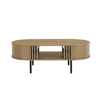 Brandon Cocktail Coffee Table with Inner Shelf, Oval Light Beige Wood -BM329900
